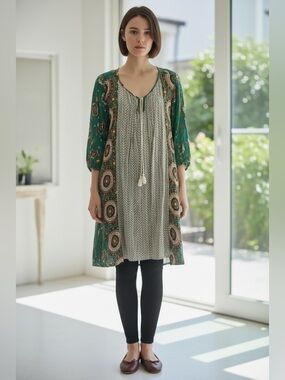 Umgee Teal Paisley Boho Tunic with Tassel Detail